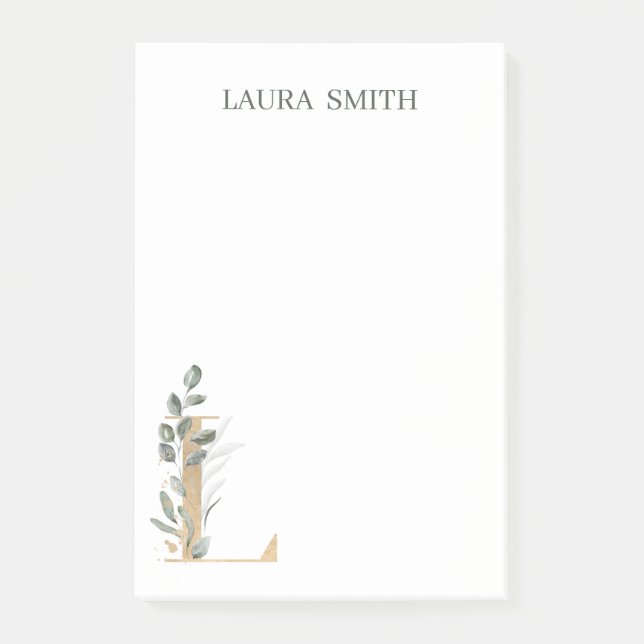 L Monogram Floral Personalised Post-it Notes (Front)