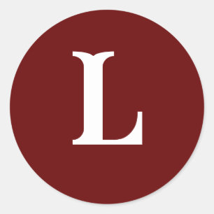 "L" Monogram Initial White on  Dark Red Classic Round Sticker