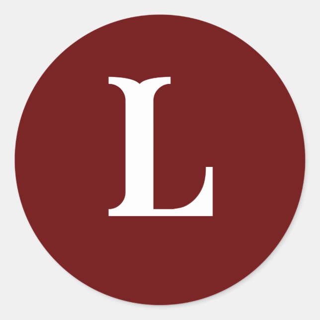 "L" Monogram Initial White on  Dark Red Classic Round Sticker (Front)