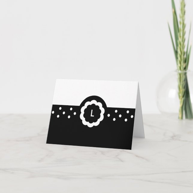L :: Monogram L Dotted Black & White Note Card (Front)
