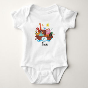 L Monogram Noah's Ark Personalised Baby T-shirt Baby Bodysuit