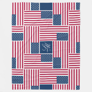 L Monogram Patriotic American Flag Americana Fleece Blanket