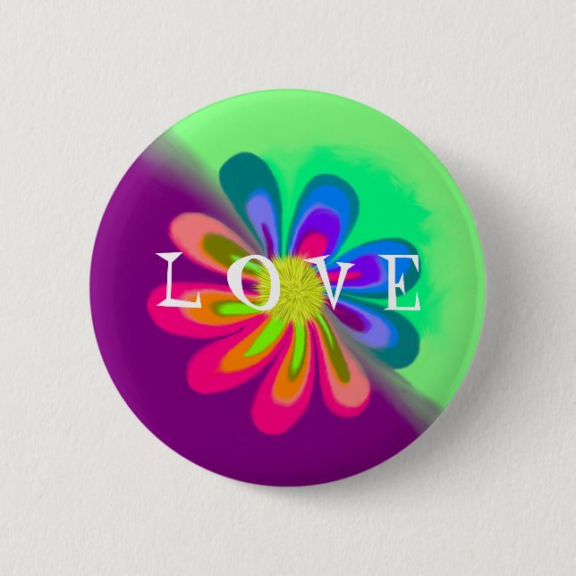 L O V E Flower 6 Cm Round Badge (Front)