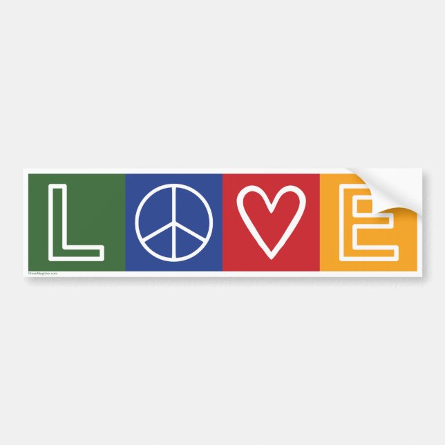 L-O-V-E -  Heart and Peace Sign Bumper Sticker (Front)