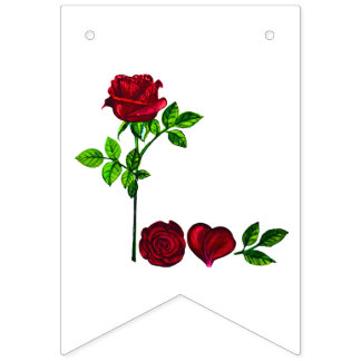L O V E -Romantic Rose Bunting Flag Hand-Painted