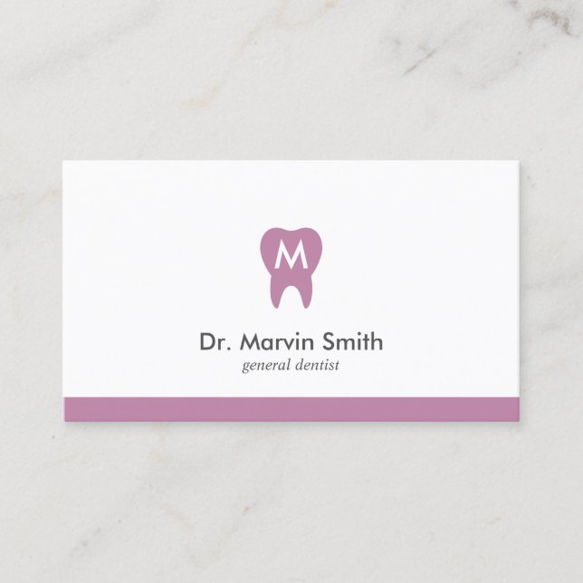 L Purple Dentist Monogram Tooth Dental Appointment Card (Front)