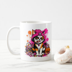 L&S Sugar Skull Calico Cat Halloween Coffee Mug