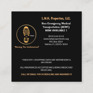 L.W.H. Properties, LLC calling card