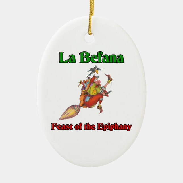 La Befana (Christmas Witch) Feast of the Epiphany Ceramic Tree Decoration (Front)
