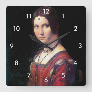 La Belle Ferronniere, Leonardo da Vinci Square Wall Clock