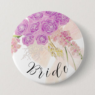 La Boca Rosa blush sheer bow and bouquet Brides 7.5 Cm Round Badge