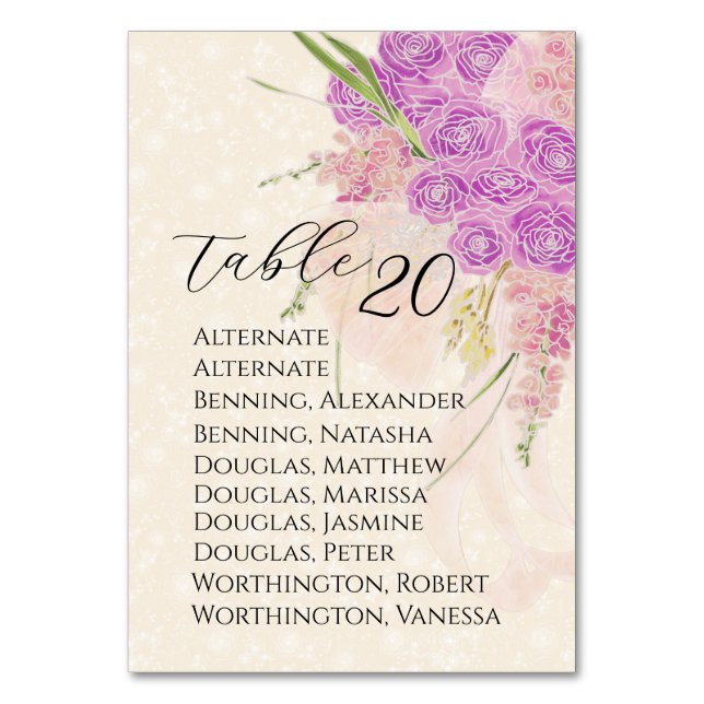 La Boca Rosa Golden bow Bouquet Table Assignment Number (Front)
