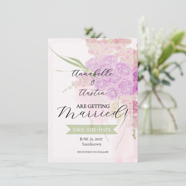 La Boca Vendretti Pink sheer bow Bouquet   Invitation (Standing Front)