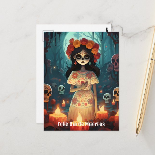  🌹La Calavera Catrina: Blossoms of Life 🌹 Postcard (Front/Back In Situ)