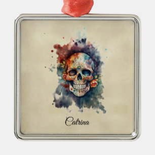 La Calavera Hermosa, custom Metal Ornament