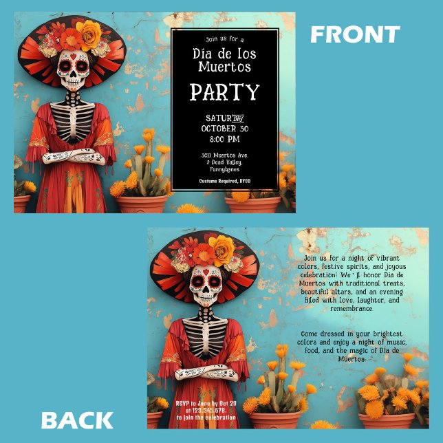 💀  La Calavera in hat with flowers Invitation (💀 La Calavera in hat with flowers Invitation)