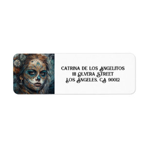 La Catrina Azul Dia de los Muertos Sugar Skull Return Address Label