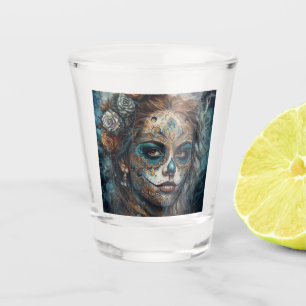 La Catrina Azul Dia de los Muertos Sugar Skull Shot Glass