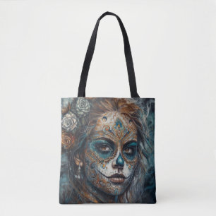 La Catrina Azul Dia de los Muertos Sugar Skull Tote Bag