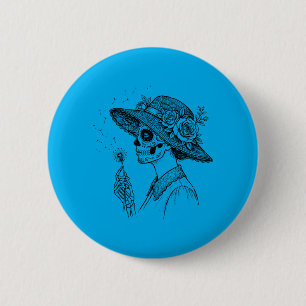 La Catrina Blowing Wishes Dandelion Sugar Skull 6 Cm Round Badge