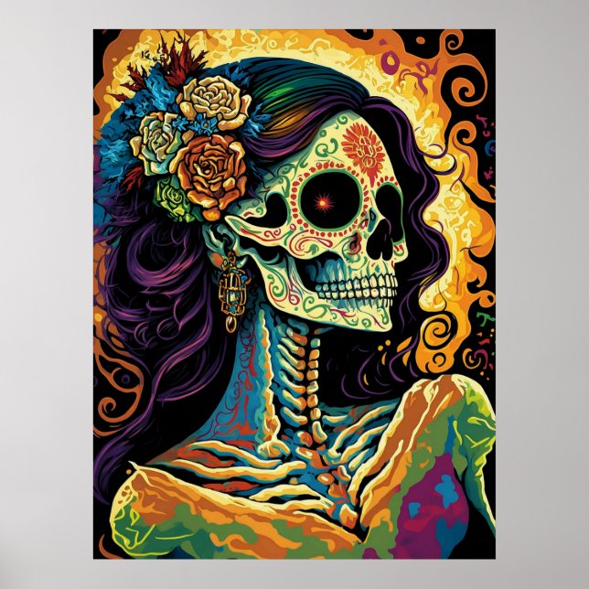 La Catrina Day of the Dead Mexican Skeleton Art  Poster (Front)