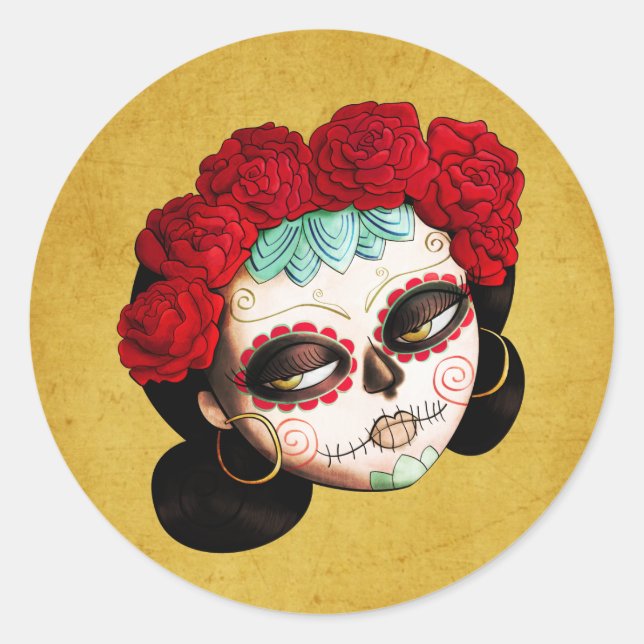 La Catrina - Dia de Los Muertos Girl Classic Round Sticker (Front)
