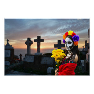 La Catrina in the cemetary for Halloween Poster