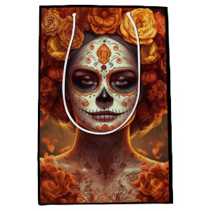 La Catrina Marigold Dia de los Muertos Sugar Skull Medium Gift Bag