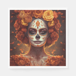 La Catrina Marigold Dia de los Muertos Sugar Skull Napkin