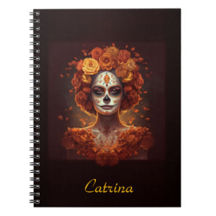 La Catrina Marigold Dia de los Muertos Sugar Skull Notebook