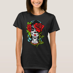 La Catrina Santa Muerte Rose Sugar Skull Calavera  T-Shirt