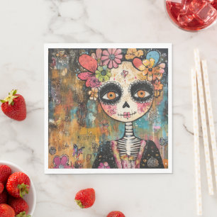La Catrina Skeleton With Flower Crown Napkin