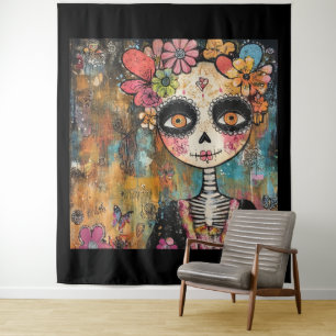 La Catrina Skeleton With Flower Crown Tapestry