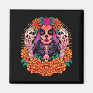 La Catrina Skull Flowers _ Dia De Los Muertos Magnet