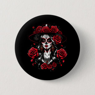 La Catrina Women Dia De Los Muertos Latina Cinco D 6 Cm Round Badge