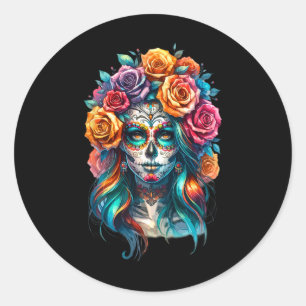 La Catrina Women Dia De Los Muertos Latina Cinco D Classic Round Sticker