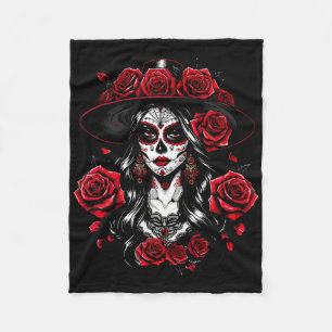 La Catrina Women Dia De Los Muertos Latina Cinco D Fleece Blanket