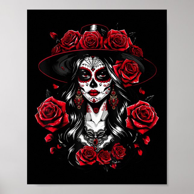 La Catrina Women Dia De Los Muertos Latina Cinco D Poster (Front)