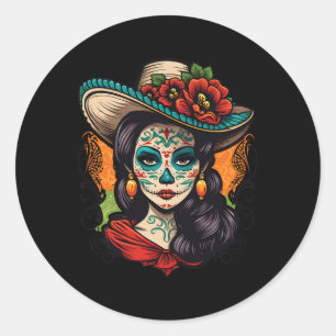 La Catrina Women Dia De Los Muertos Latina Classic Round Sticker