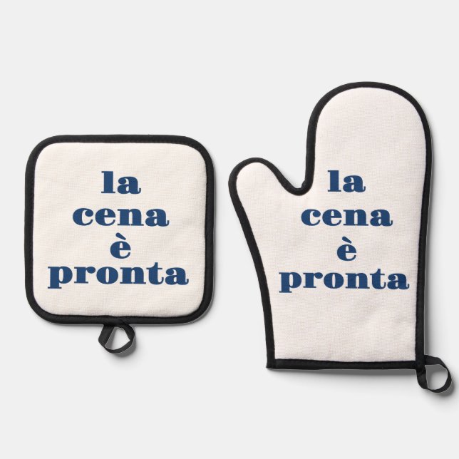 La Cena E Pronta Apron Oven Mitt & Pot Holder Set (Front)