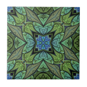 La Chanteuse V Green and Blue Abstract Pattern Ceramic Tile