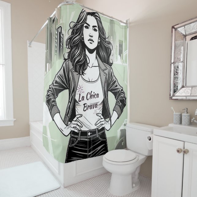 "LA CHICA BRAVA" SHOWER CURTAIN - FIERCE W/TEE (In Situ)