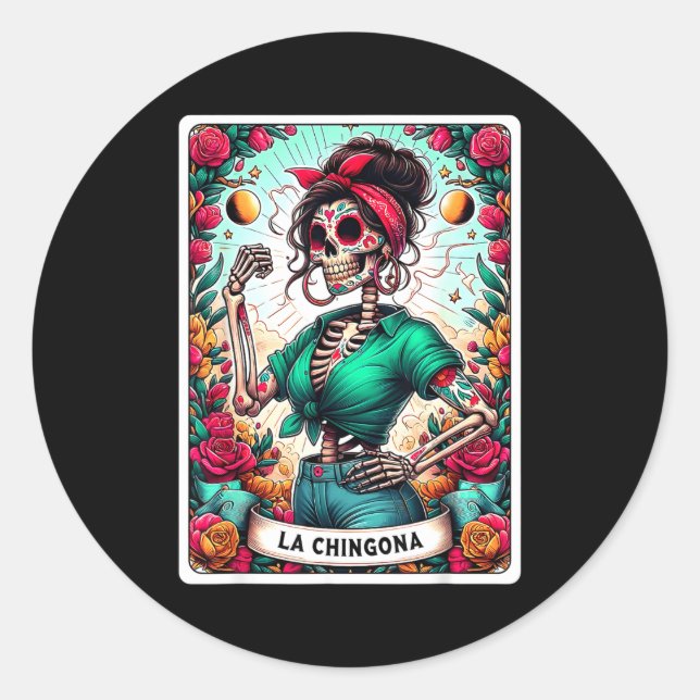 La Chingona Tarot Card Day Of The Dead Dia De Los  Classic Round Sticker (Front)