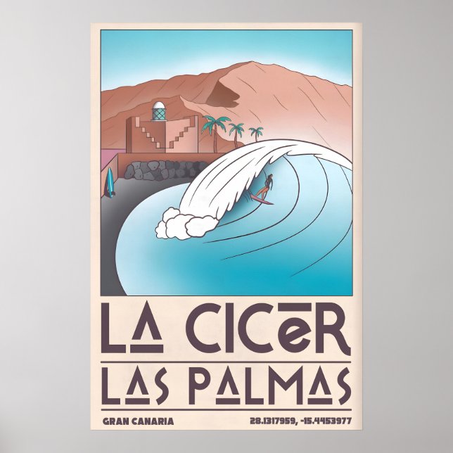 La Cicer Surfing Print Retro Beach Scene (Las (Front)