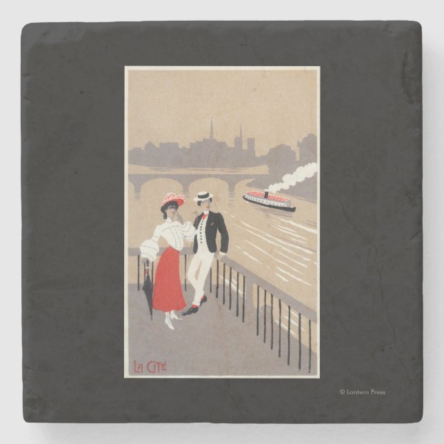 La Cite Art Deco Scene Stone Coaster (Front)