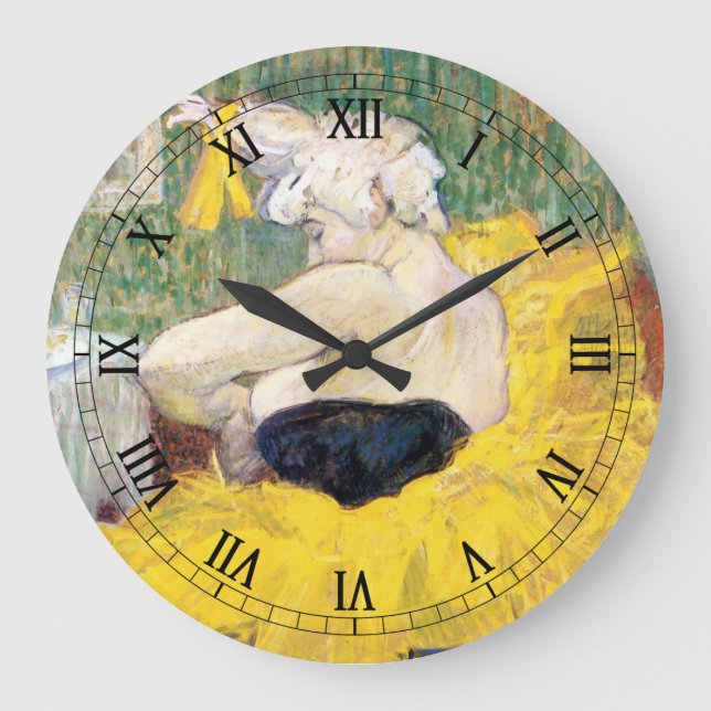 La Clownesse (Clown) Cha-U-Kao by Toulouse Lautrec Large Clock (Front)
