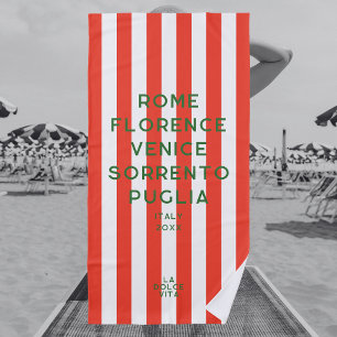 La Dolce Vita 5 Destinations Red Italy Stripe Beach Towel