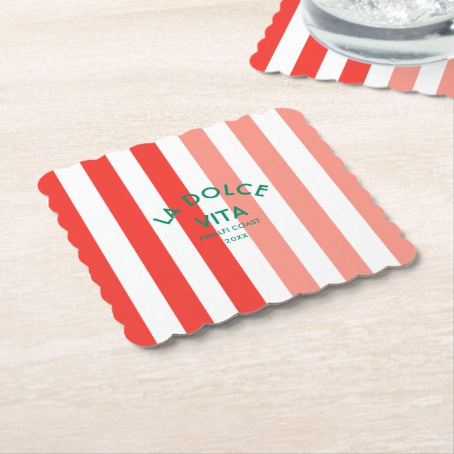 La Dolce Vita Amalfi Coast Cabana Stripe Paper Coaster (Angled)