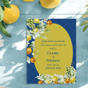 La Dolce Vita Blue Lemon Mediterranean Wedding Announcement Postcard