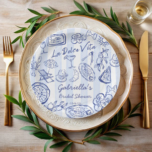 La dolce vita blue stripes Italian bridal shower Paper Plate